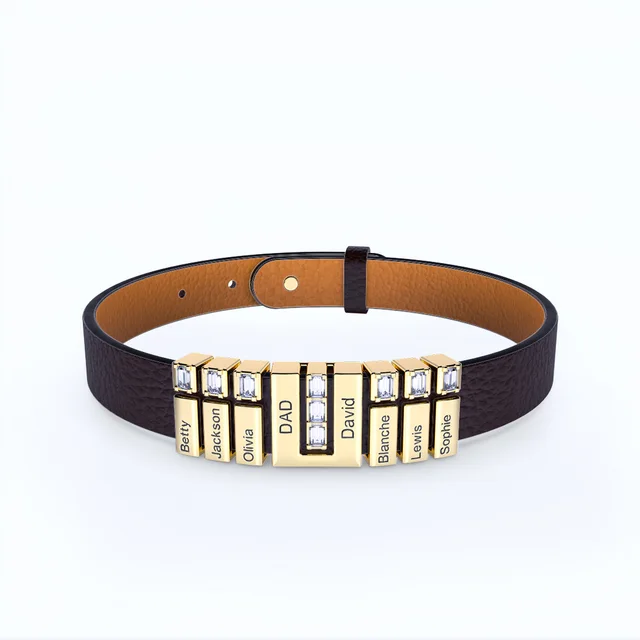 Leather U Bracelet With Personalized Diamond Charms