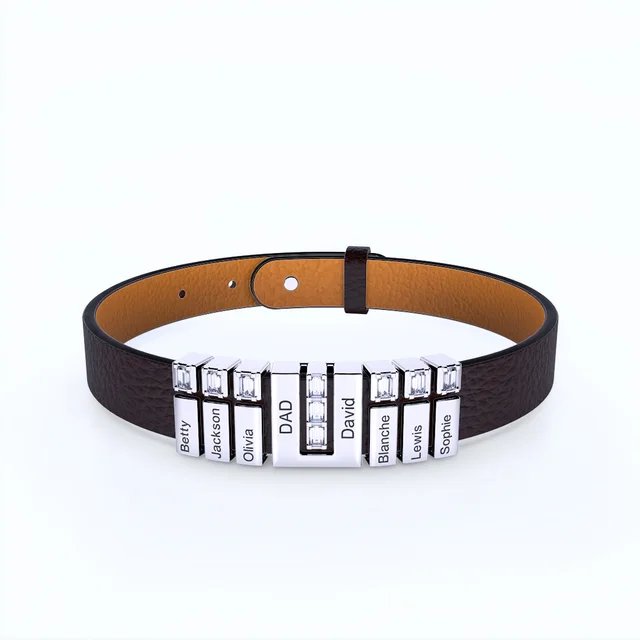 Leather U Bracelet With Personalized Diamond Charms