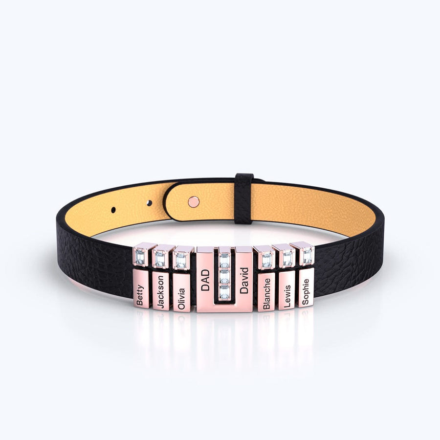 Leather U Bracelet With Personalized Diamond Charms