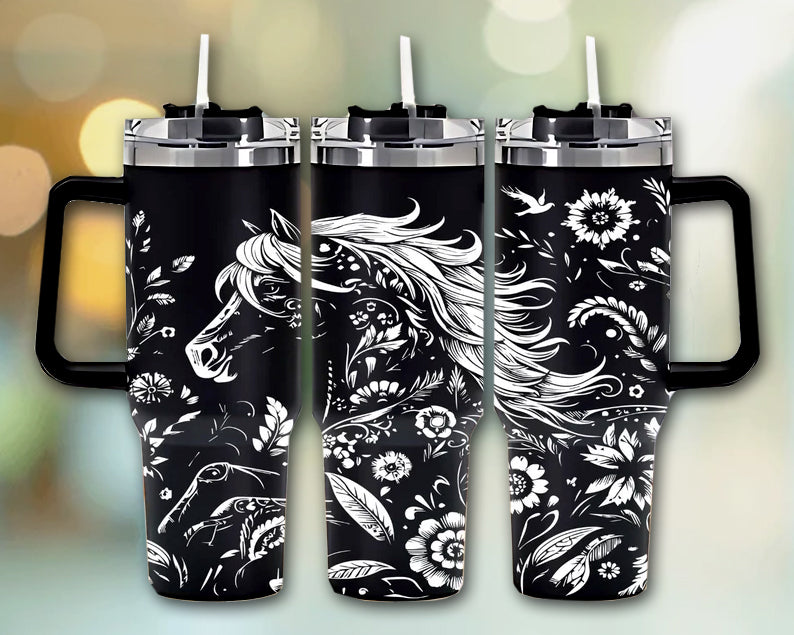 Horse and Flowers Tumbler