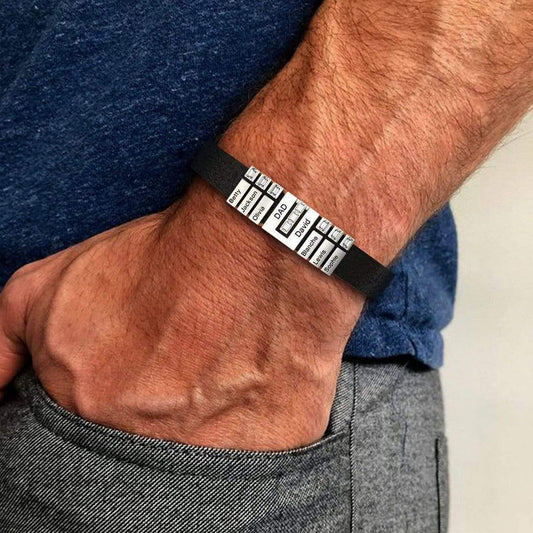 Leather U Bracelet With Personalized Diamond Charms